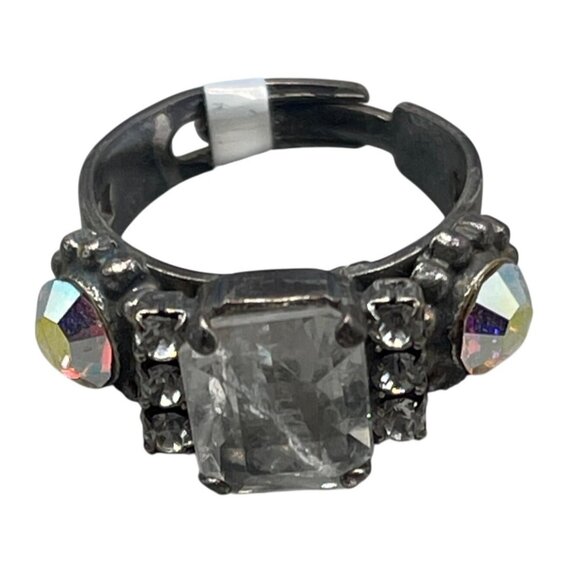 Mariana ring clear iridescence circle crystals handmade statement os READ NEW - Picture 1 of 5